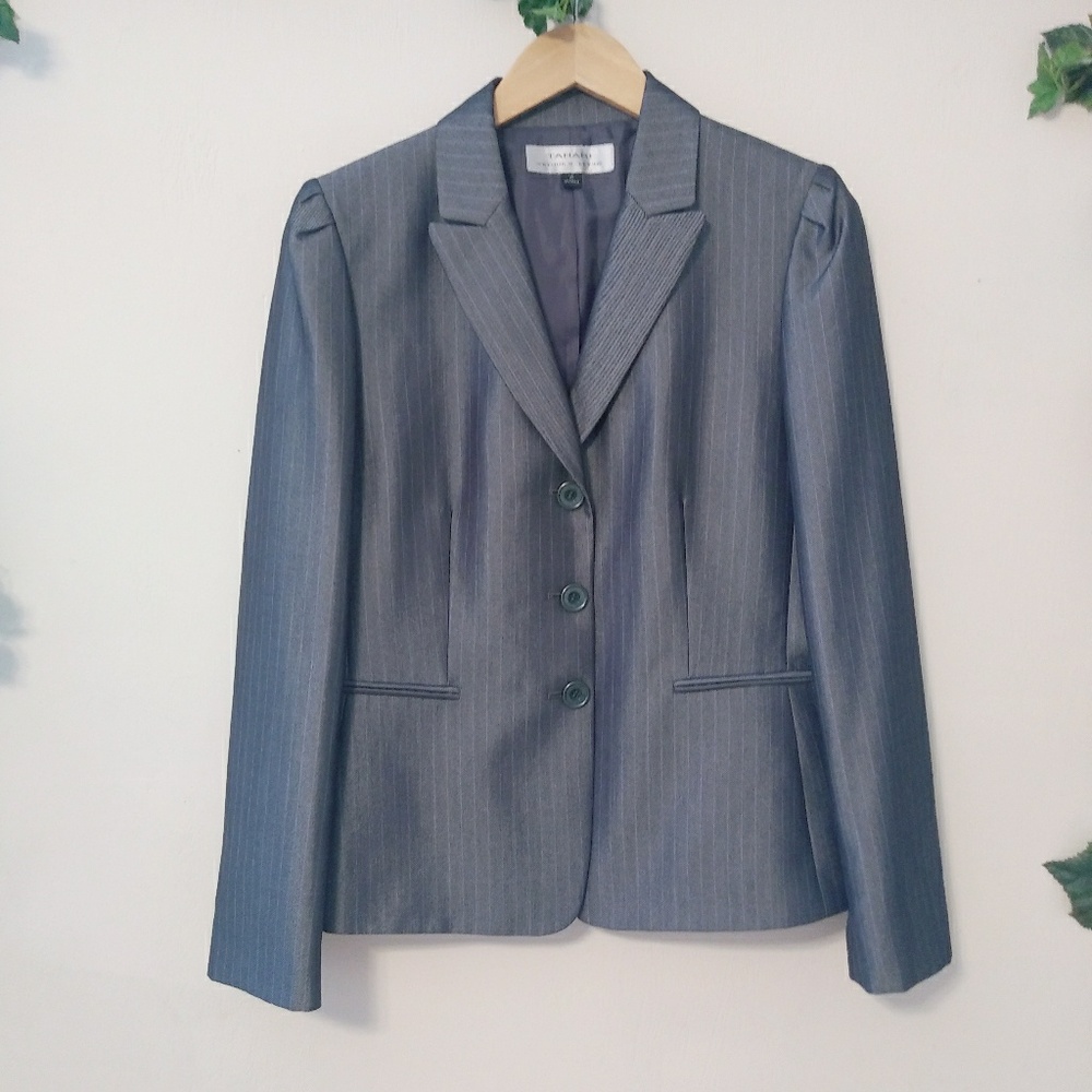 Tahari Pin Stripes Career Suit Top Blazer Jacket